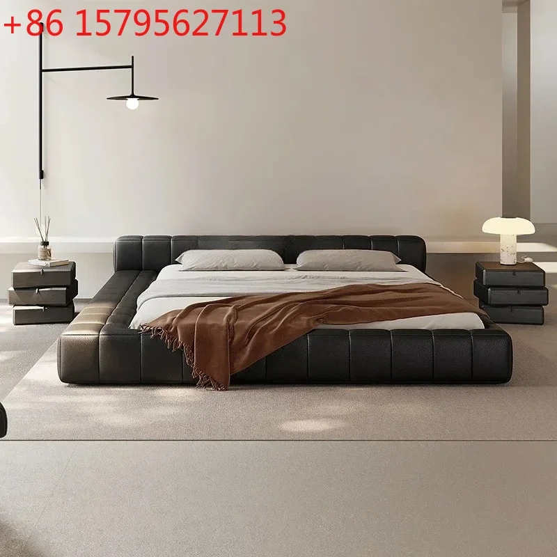 

Italian minimalist light luxury leather double bed master bedroom atmosphere wedding bed modern simplicity