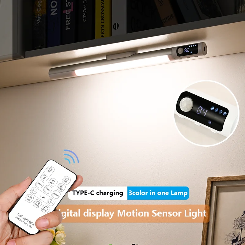 Motion Sensor Light Night Light USB Type C Rechargeable Lights Cabinet Lights For Kitchen Remote control Digital display LED