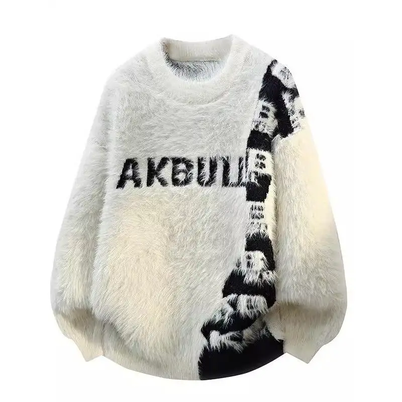 

Мужской круглый свитер Ne Camere, зимний модный брендовый вязаный свитер с вышивкой букв, ленивая теплая внутренняя одежда, повседневная свободная посадка