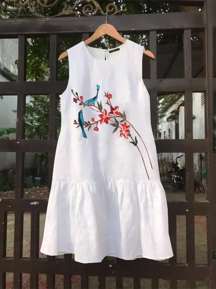 

Bohemian Floral Printed Dress ZANZEA Summer Fashion Sleeveless Women Holiday Ruffles Hem Sundress Casual Beach Short Vestido