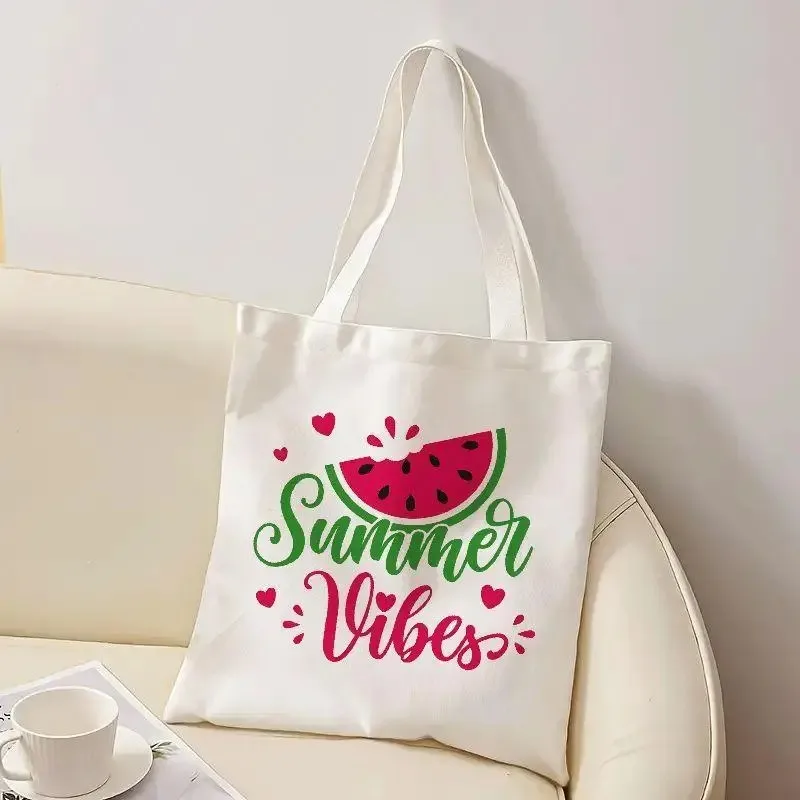 حقيبة حمل مطبوعة على شكل بطيخ من القماش، بقالة قابلة لإعادة الاستخدام وهدية ملهمة، فاكهة ناعمة غير رسمية للعطلات والاستخدام اليومي #3