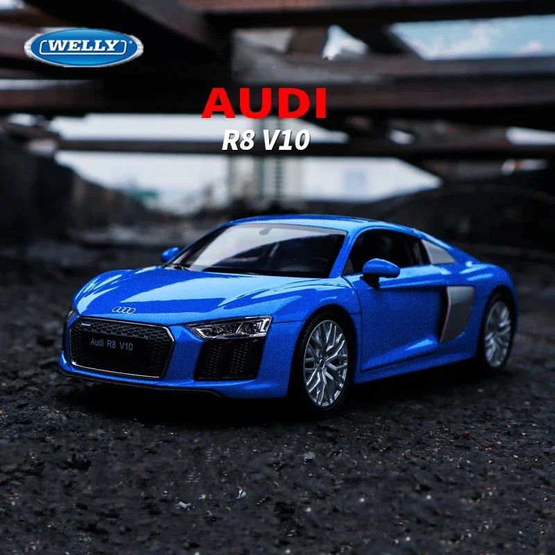 

WELLY 1:24 Audi R8 V10 Alloy Sports Car Model Diecast Metal Toy Vehicles Car Model High Simulation Collection Toy Gift