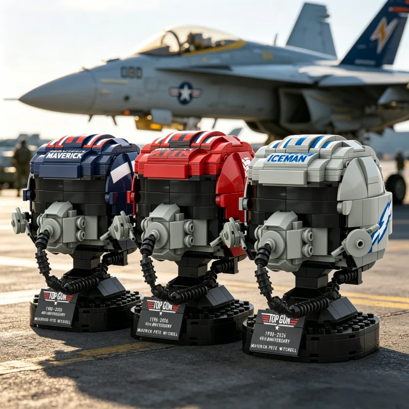 Top Gun Fighter Pilot Helmet Building Blocks Set Maverick Iceman Retro Flight Helmet Model  Bricks Collectible Display Ornament