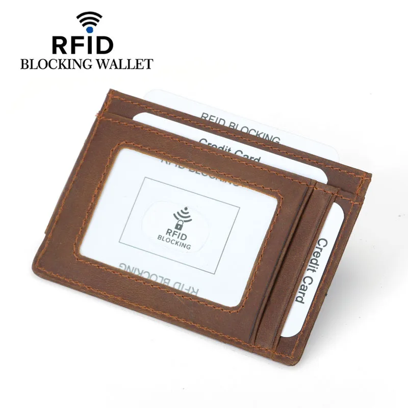 New Cow Leather ID Credit Card Case Men Wallet  Anti-magnetic Money Clip Card Holder Luxury Slim High Quality Minimalist Wallets