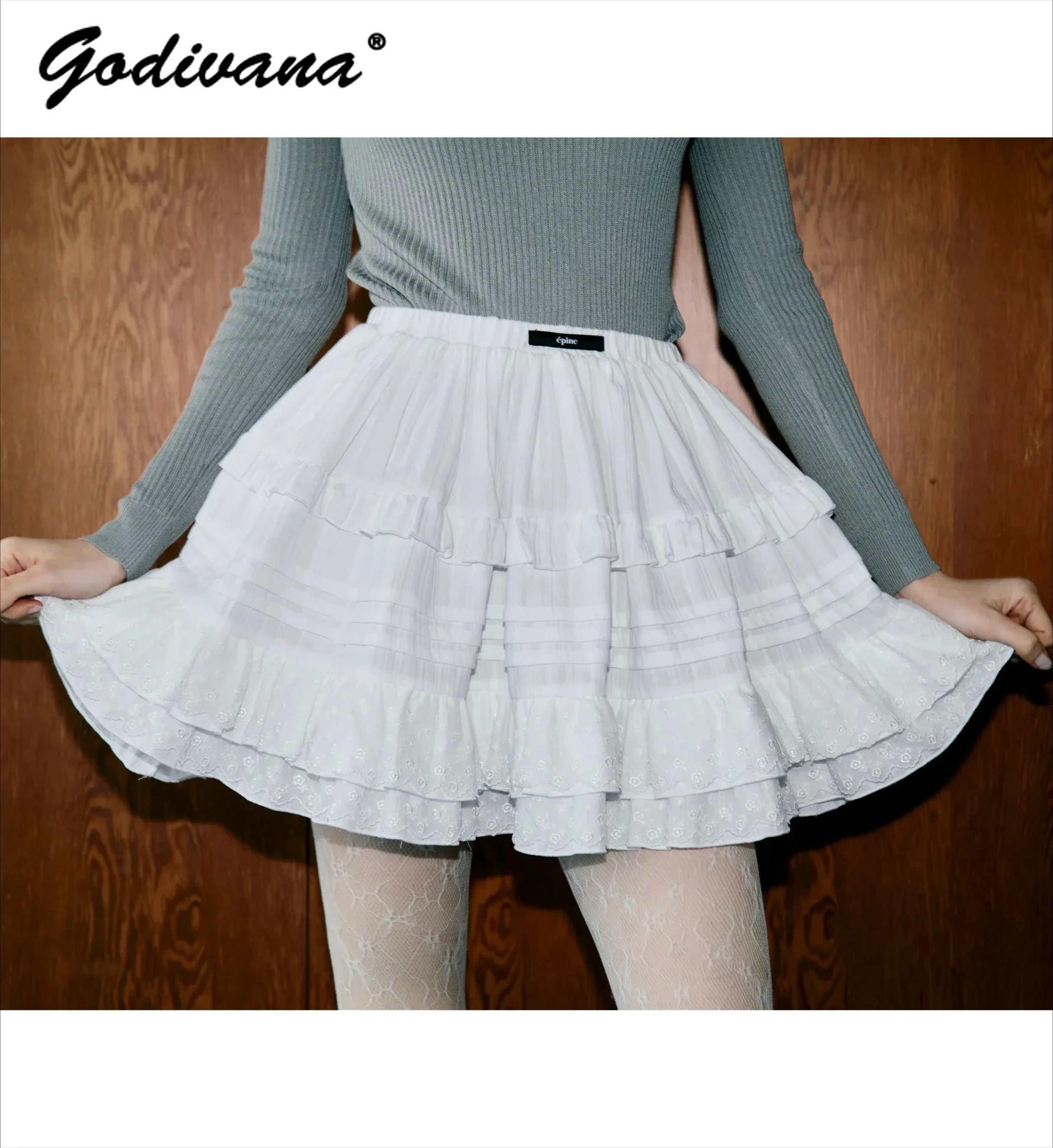 Japanese Style New Women Girls Elastic Waist Layer Lace Splicing Sweet Skirt Spring Summer White Short Cake Skirts