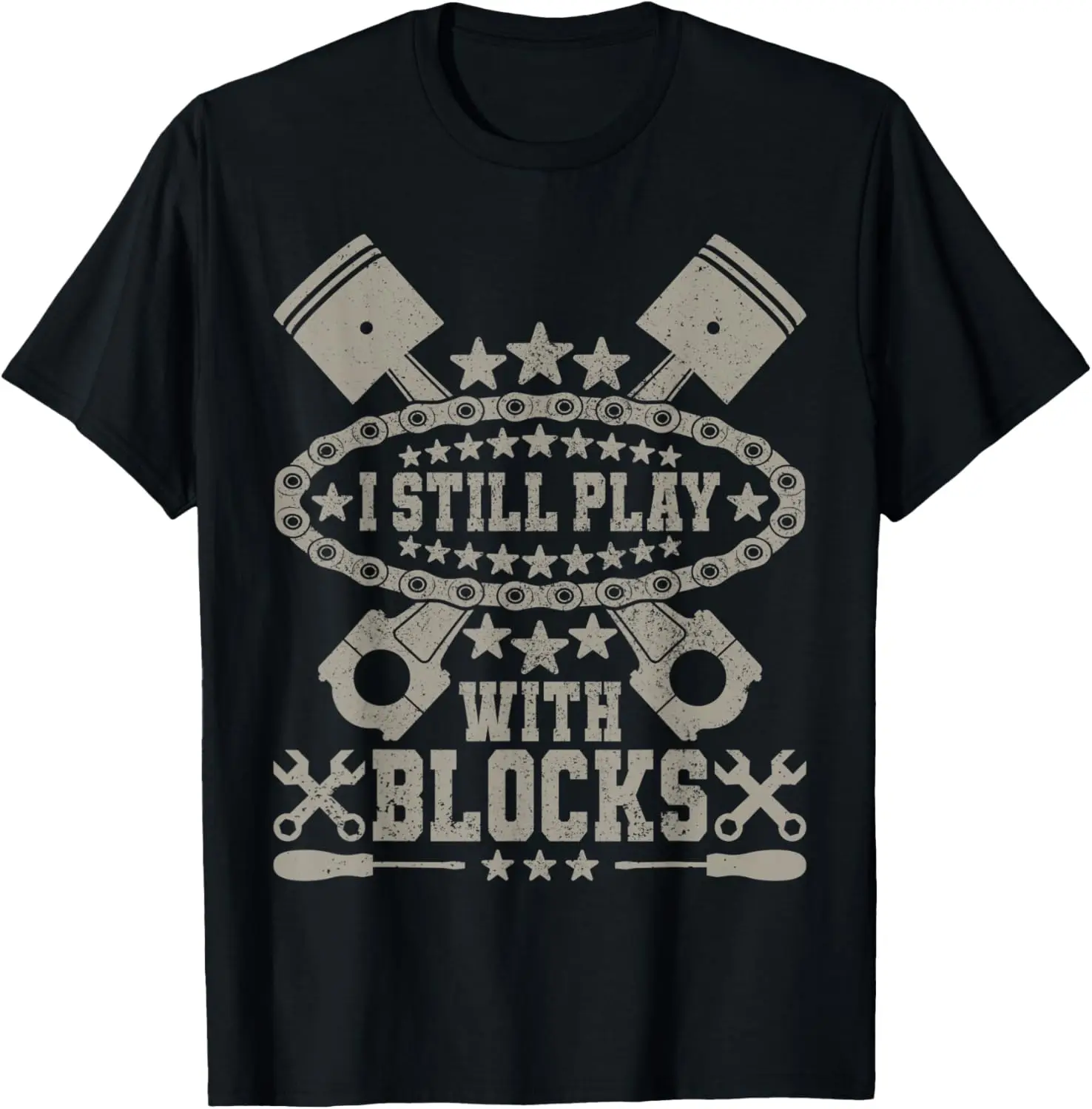 Mens I Still Play With Blocks Retro Car Guy Men Funny Mechanic T-Shirt