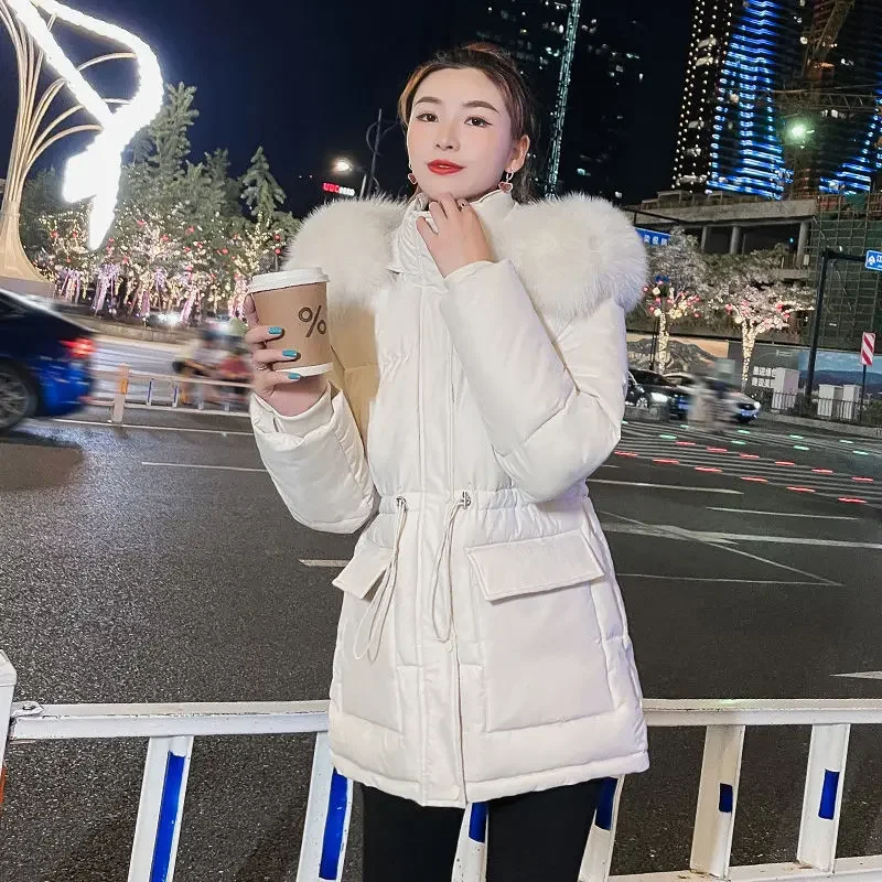 Giacca invernale donna 2022 nuova moda coreana di media lunghezza elegante parka con cappuccio Slim con collo di pelliccia cappotti caldi giacche femminili