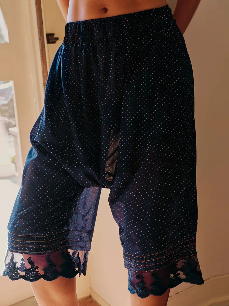 

Женские капри с кружевной отделкой, длинные шаровары, милые укороченные пижамные штаны с рюшами в горошек и подолом Y2K, повседневные нижние штаны, низ