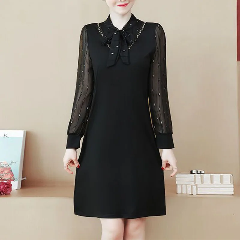 

Осеннее платье, весна-осень, новый стиль, сращенное платье средней длины с длинными рукавами, закрывающее живот, искусственное платье из двух частей