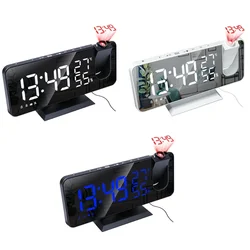 LED Digital Alarm Clock Table Watch Electronic Desktop Clocks FM Radio for Time Projector Snooze Alarm Temperature Humi