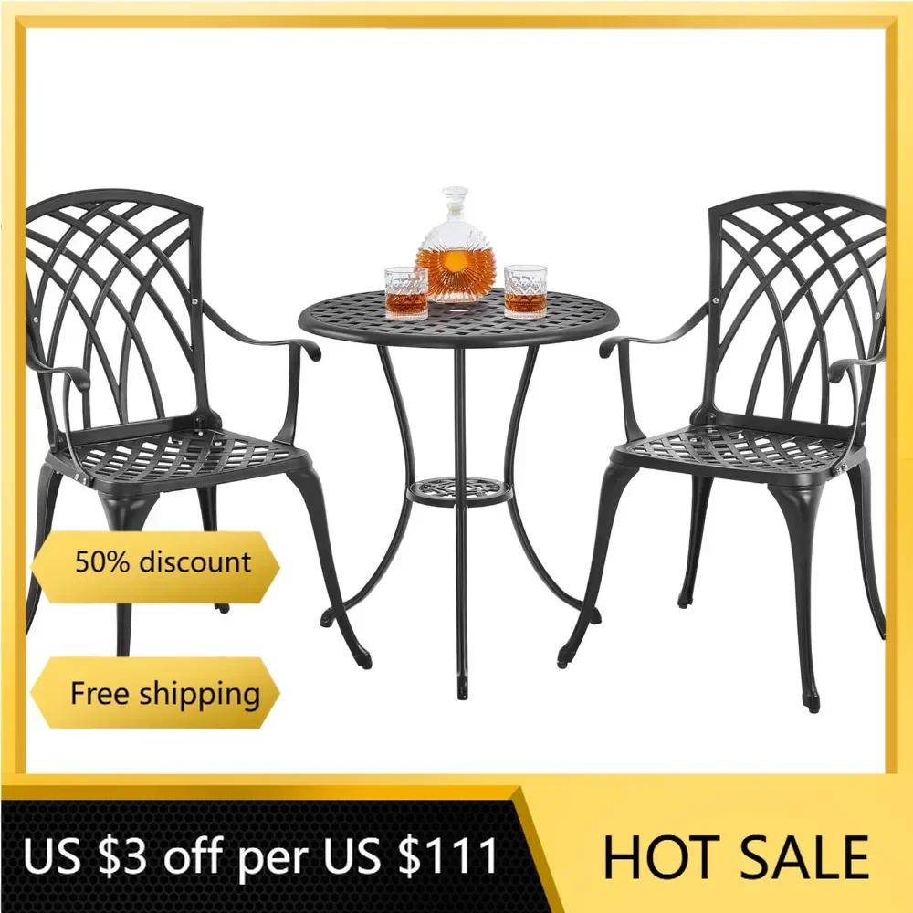 3-Piece Patio Bistro Set Outdoor Cast Aluminum Bistro Table and Chairs Set of 2, Outdoor Patio Furniture  for Patio Balcony