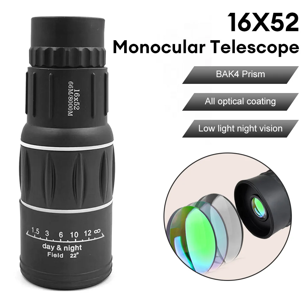 

16X52 Monocular Telescope Dual Focus Zoom Binoculars 66M/8000M HD Scope Night Vision With Strap Optical Lens/Rubber Outdoor