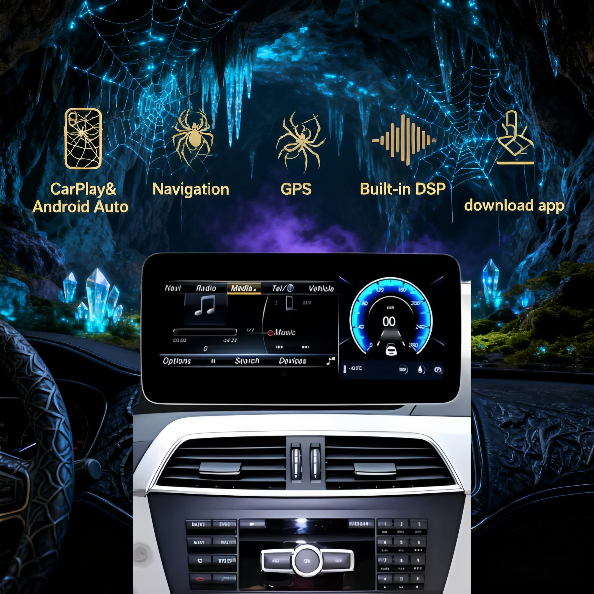 N 12.3 inch Android 14 QLED Screen Car Radio For Mercedes Benz C Class 2011-2014 CarPlay Multimedia Stereo Player GPS Head Unit