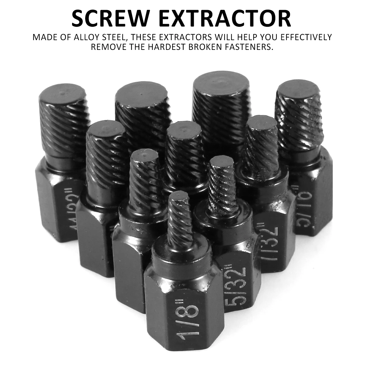 10-teiliges Schraubenausdreher-Set aus legiertem Stahl, Mehrfach-Spline-Schraubenausdreher für beschädigte Schrauben und Bolzen, Easy-Out-Bohrer – Detail 6