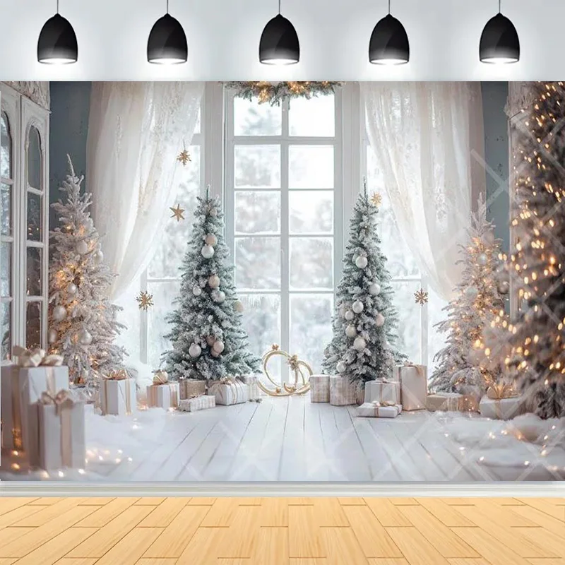 Winter Christmas Atmosphere Windows Photography Background Merry Christmas Glow Christmas Little Photo Studio Backdrops AG-65