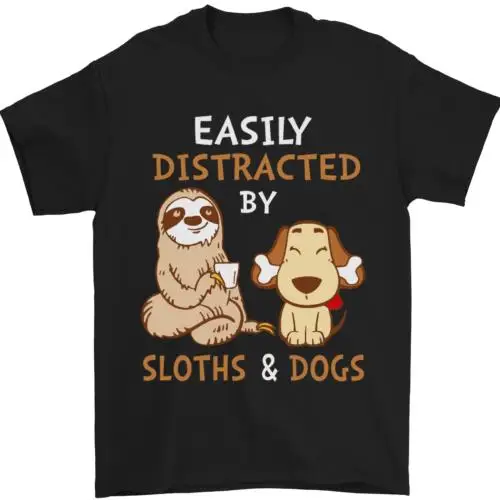 Easily Distracted Dogs & Sloths Funny ADHD Mens T-Shirt 100% Cotton