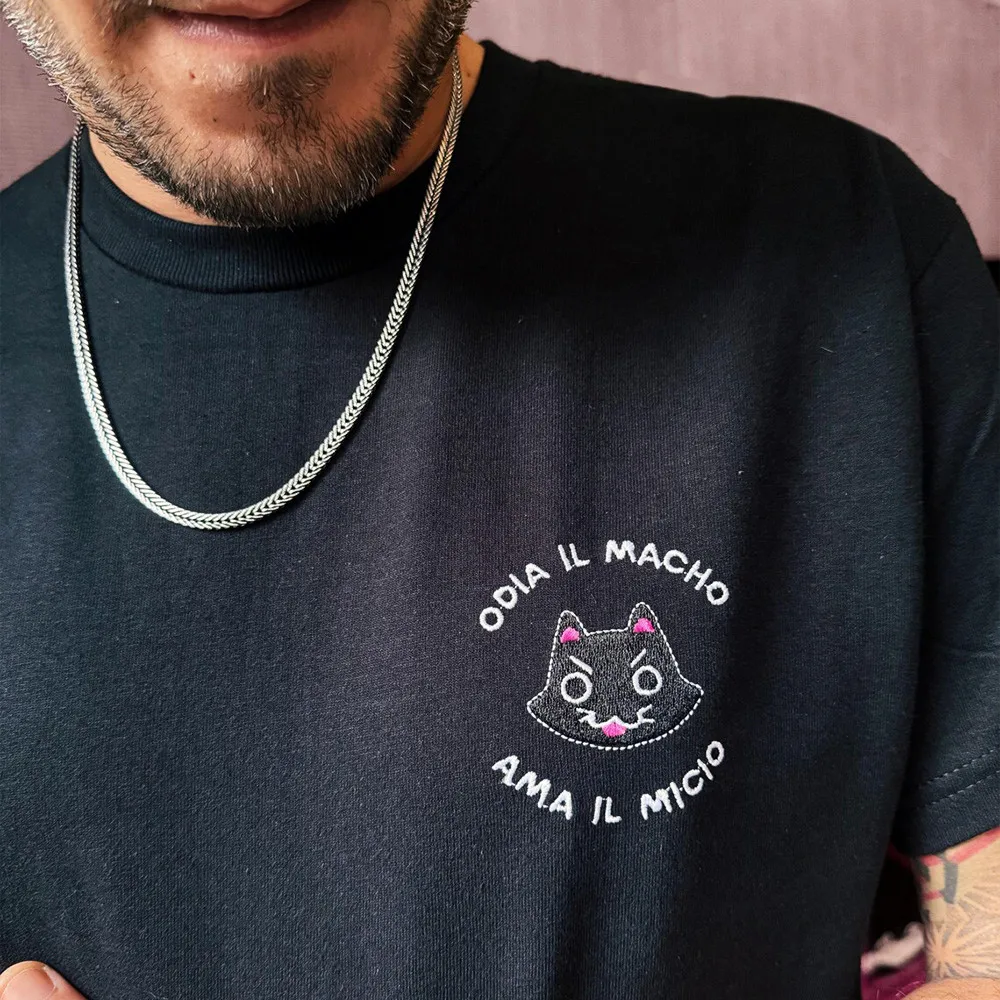 Summer Unisex Funny Cat Pocket Embroidered Cute T Shirts Short Sleeve Loose Cotton Casual Tops Tees Tumblr Fashion Shirts