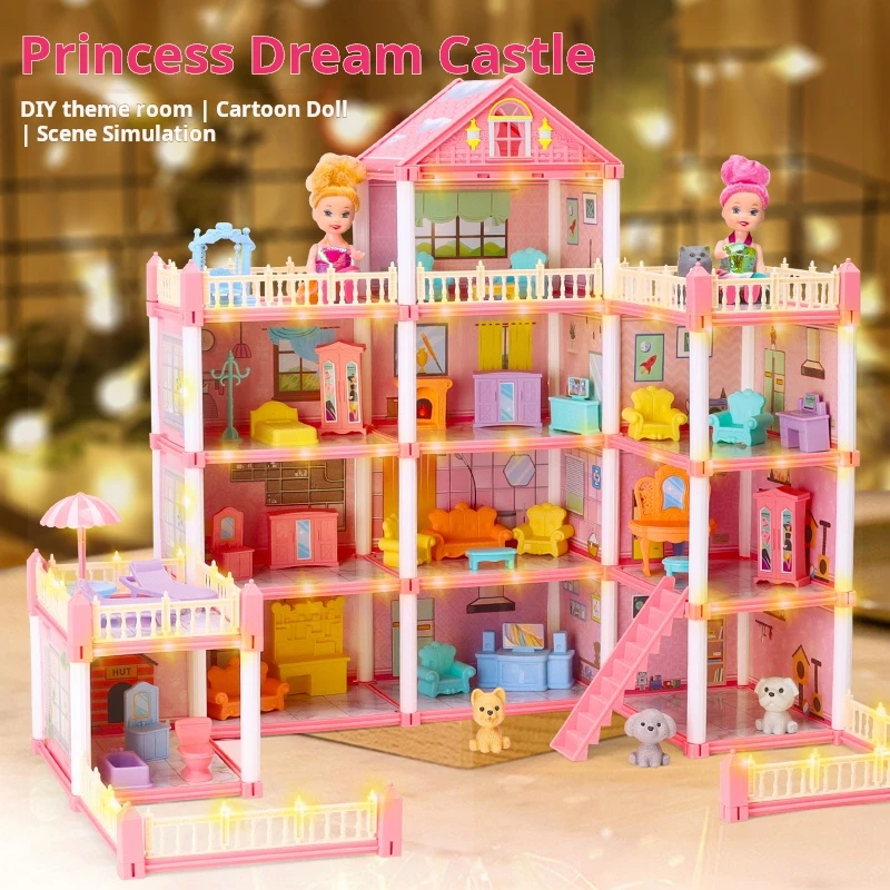 

3D DIY Dream Princess Castle Villa Assembly Doll House Set Toy Girl Family Toy Children's Music Doll House Assembly Villa House