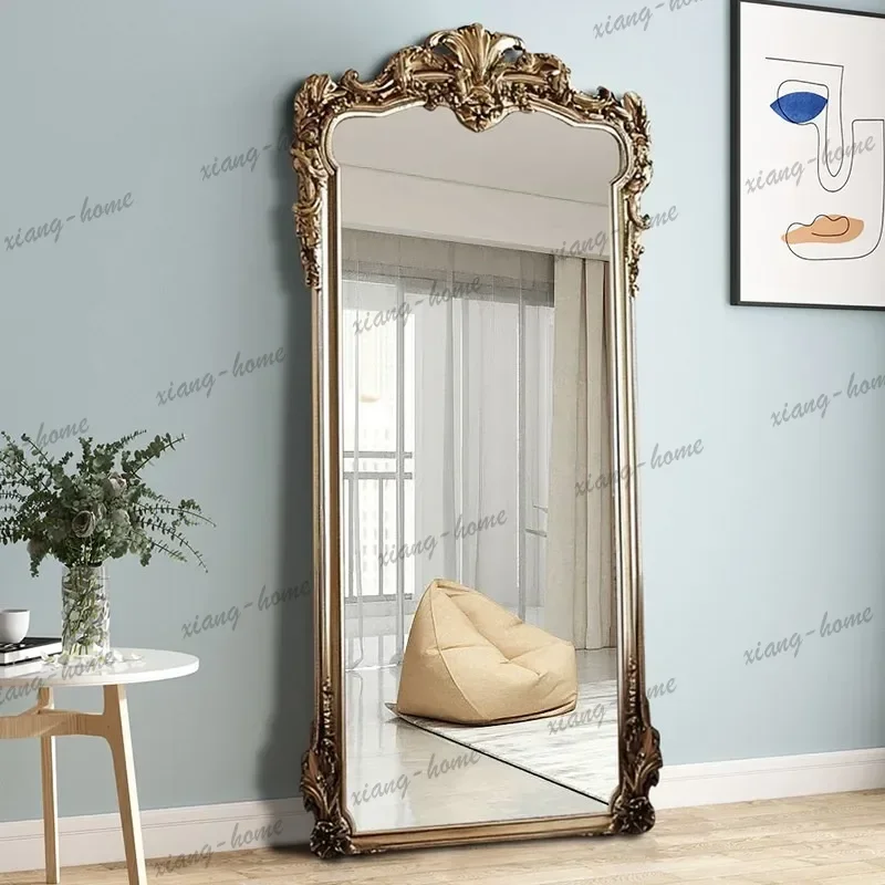PG Customized French retro carved full body floor mirror bedroom special-shaped irregular fitting mirror