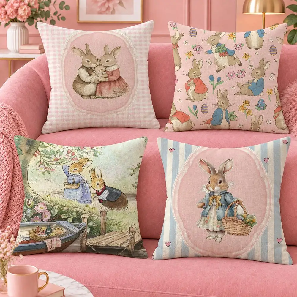 Book Woodland Tales Peter Rabbit Cushion Cover Cute Cartoon Throw Pillow Cover Soft Plush Cushion Cover Sofa Bedroom Home Decor