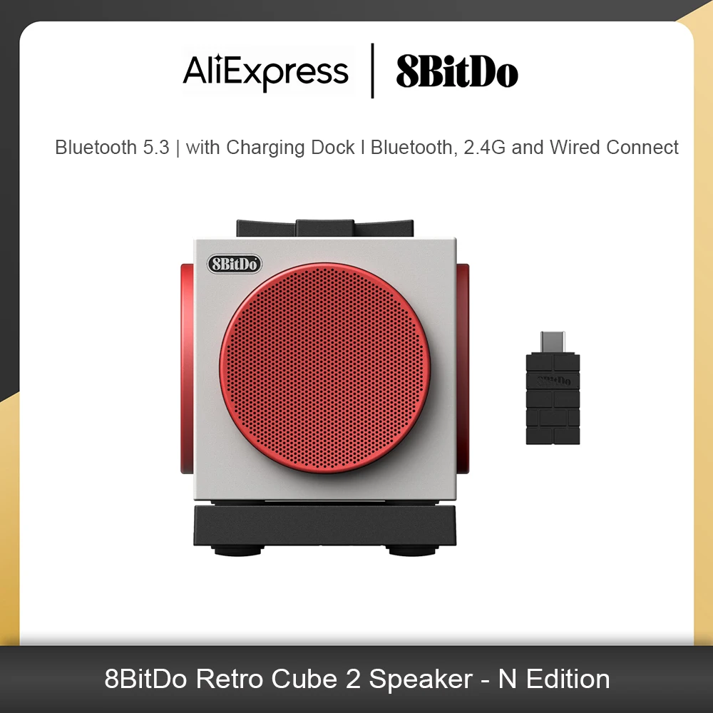 

8BitDo Retro Cube 2 Wireless Bluetooth Speaker with Charging Dock True Stereo Sound for 8BitDo N Edition Keyboard and Mouse
