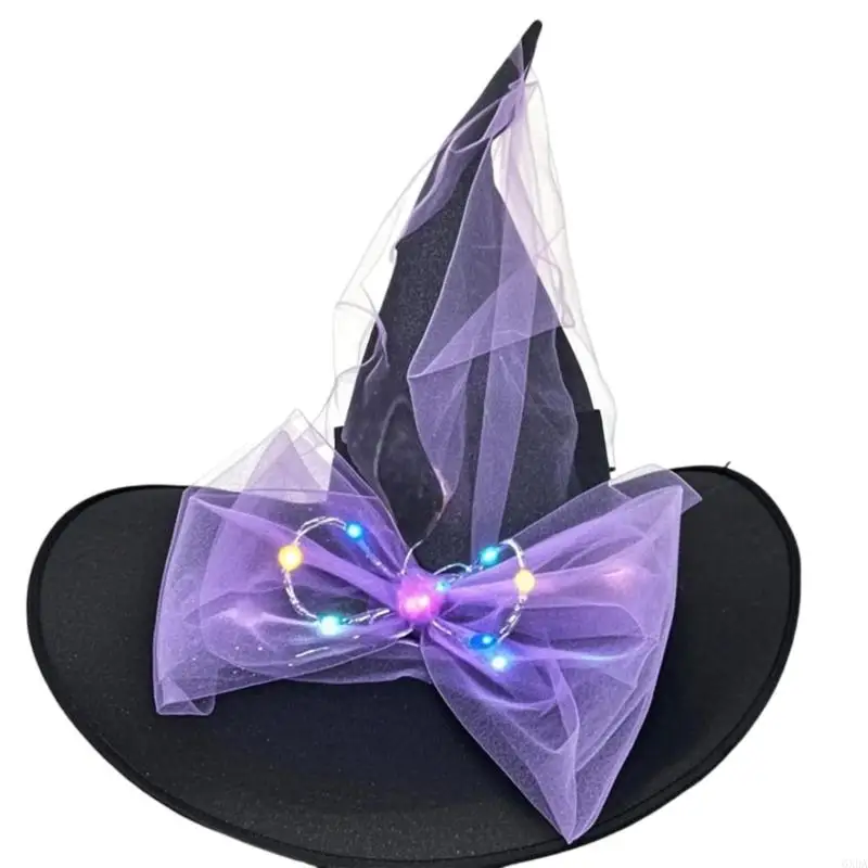 Halloween Witch Hat Bowknot Wizard for Women Girls Wizard Cosplay Trang phục Phụ kiện sáng lên Quà tặng mũ nhọn 6XDA
