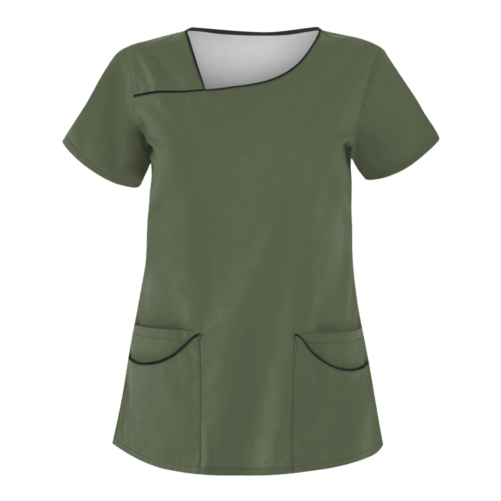 Female Lightweigt Solid Color Casual Nurse Uniform Basic Comfortable Short Sleeve Pocket Medical Scrubs Tops Working Clothes