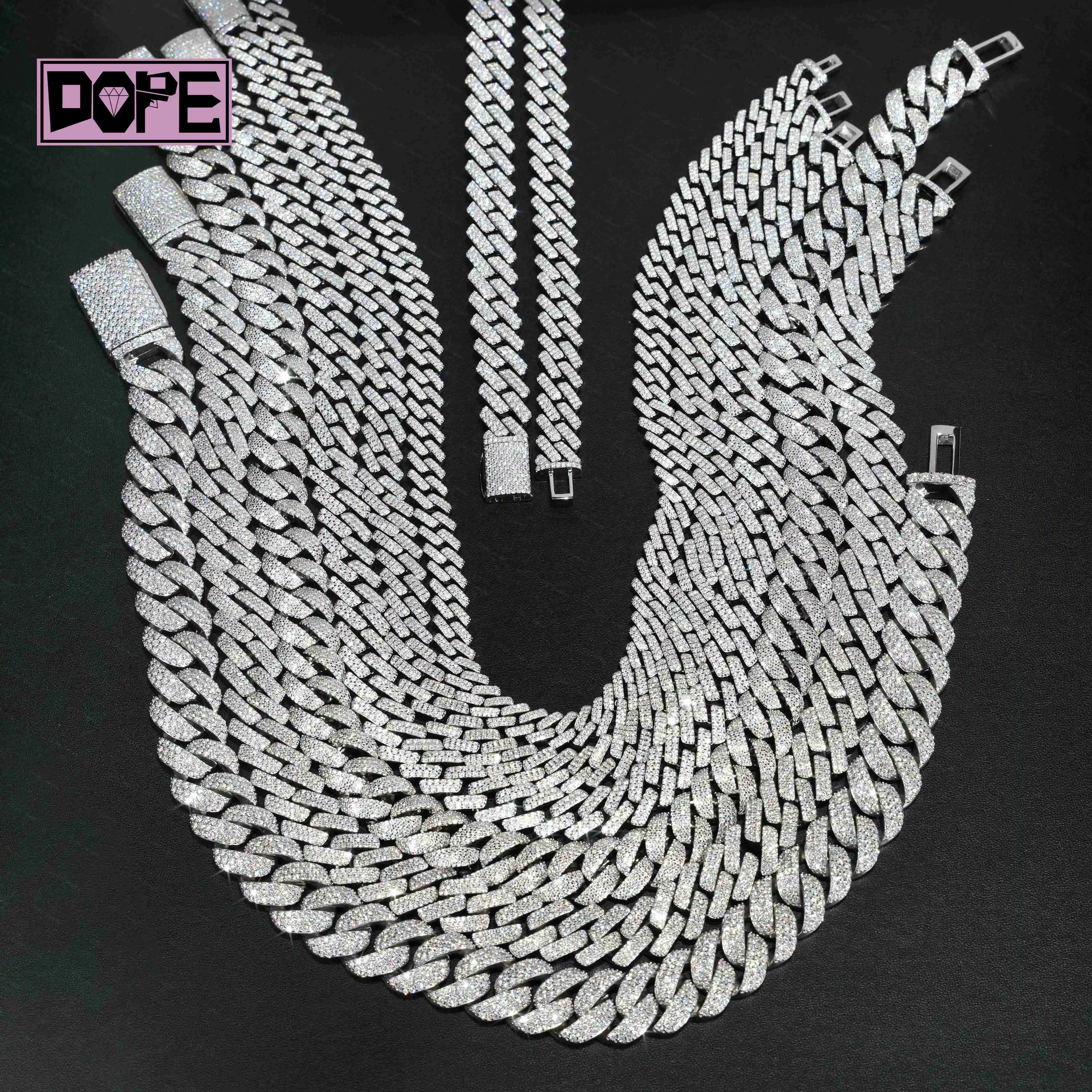 10mm 16mm 18mm Moissanite Chain Cuban Link Collection Hip Hop 925 Silver Iced Out Necklace Moissanite Cuban Chain..