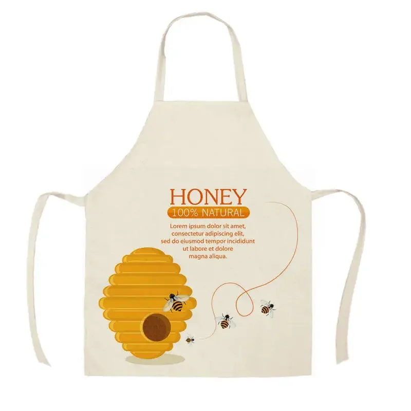 Kitchen Bee Pattern Apron Men's and Women's Household Cleaning Tools Children's Custom Sleeveless Cotton and Linen Apron Tablier