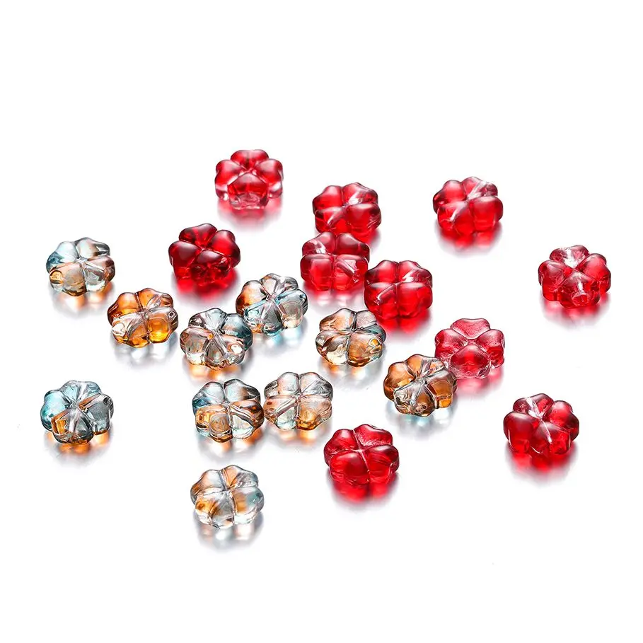 10 20pcs/bag Transparent Clover Shape Glass Beads Czech Lucky Bracelets Beads Fitting Jewelry Charm Crafts Accessories