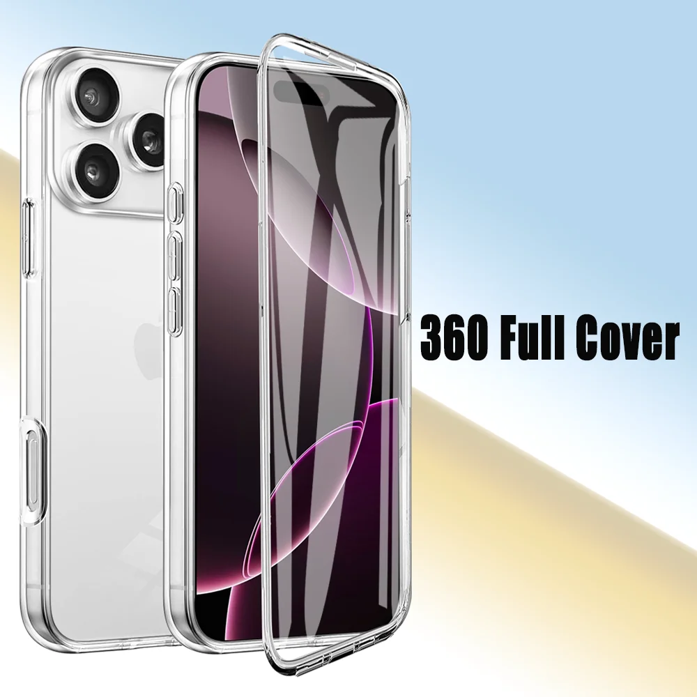 360-Ganzkörper-Vorder- und Rückseite, transparente Schutzhülle für iPhone 17, Air 16E, 16, 15, 14, 13, 12, 11 Pro Max Plus PC + TPU-Stoßstangenabdeckung