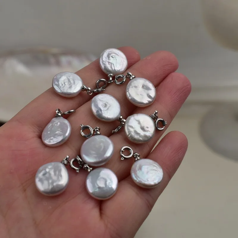 

5pcs 12mm Pearl Pendant Freshwater Baroque Necklace Pendant Spring Clasp Accessory for Making DIY Ear Ring Small Pendant Gift