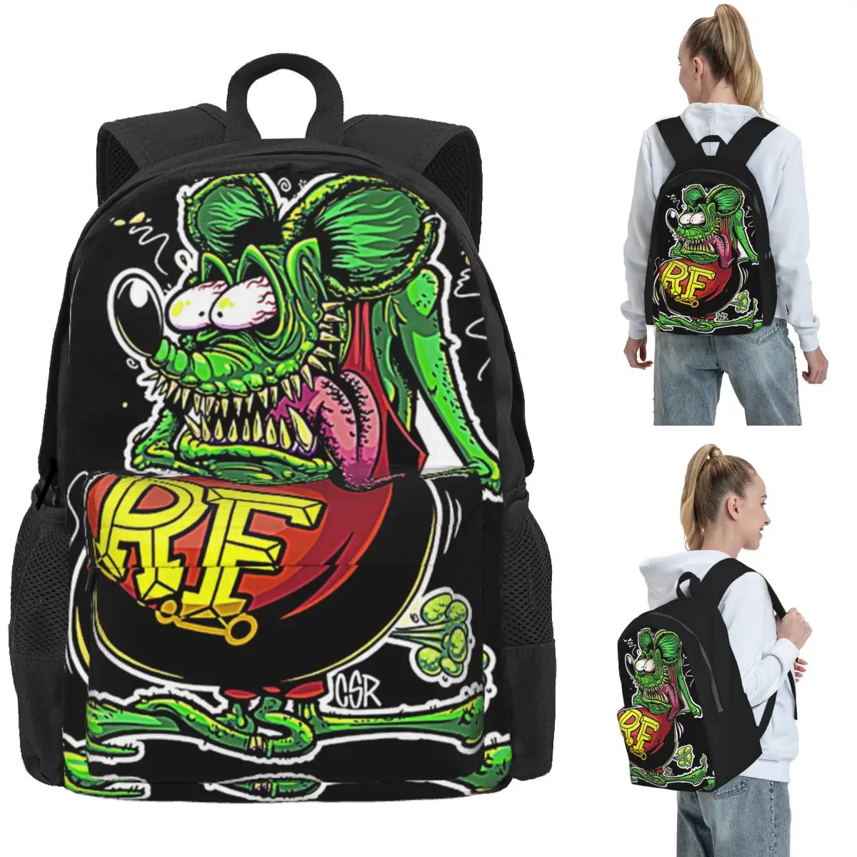 Mochila Bootleg Rat Fink Daypack de grande capacidade para meninos e meninas, bolsa escolar, bolsas de ombro para homens e mulheres
