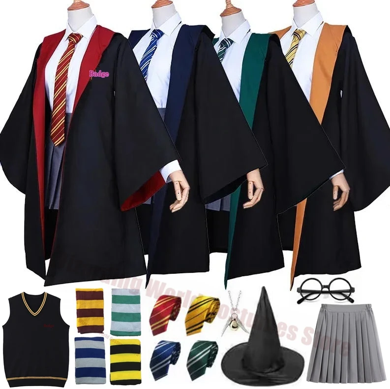 Костюм Хогвартса для взрослых и детей, волшебный халат, Гарри Поттер, косплей, Гермиона Гриффиндор, накидка, свитер, галстук, школьная форма Слизерина