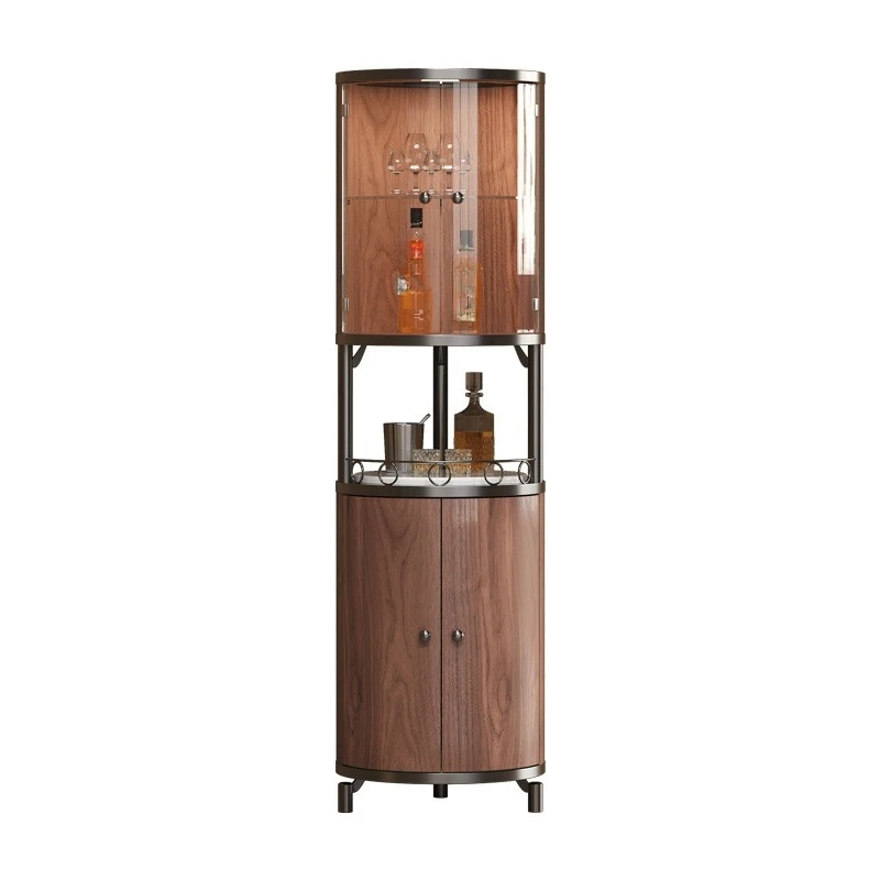 Italian light luxury marble corner cabinet, living room corner glass door storage cabinet, modern simple walnut storage cabinet