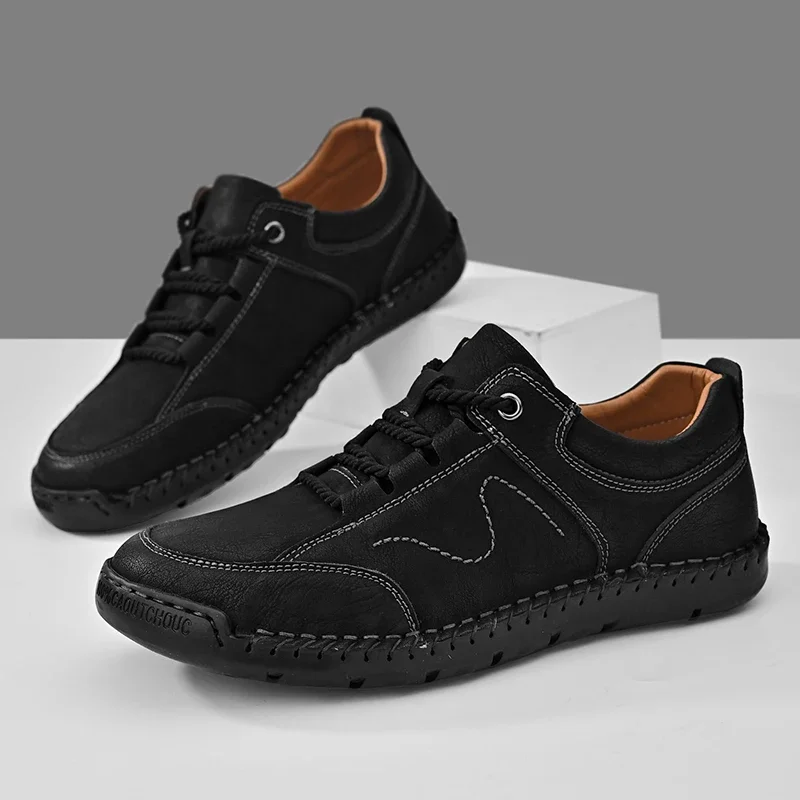 Sapatos casuais de couro artificial para homens, Sapatilhas de vestido macio respirável, Tênis, Calçado ao ar livre, Verão