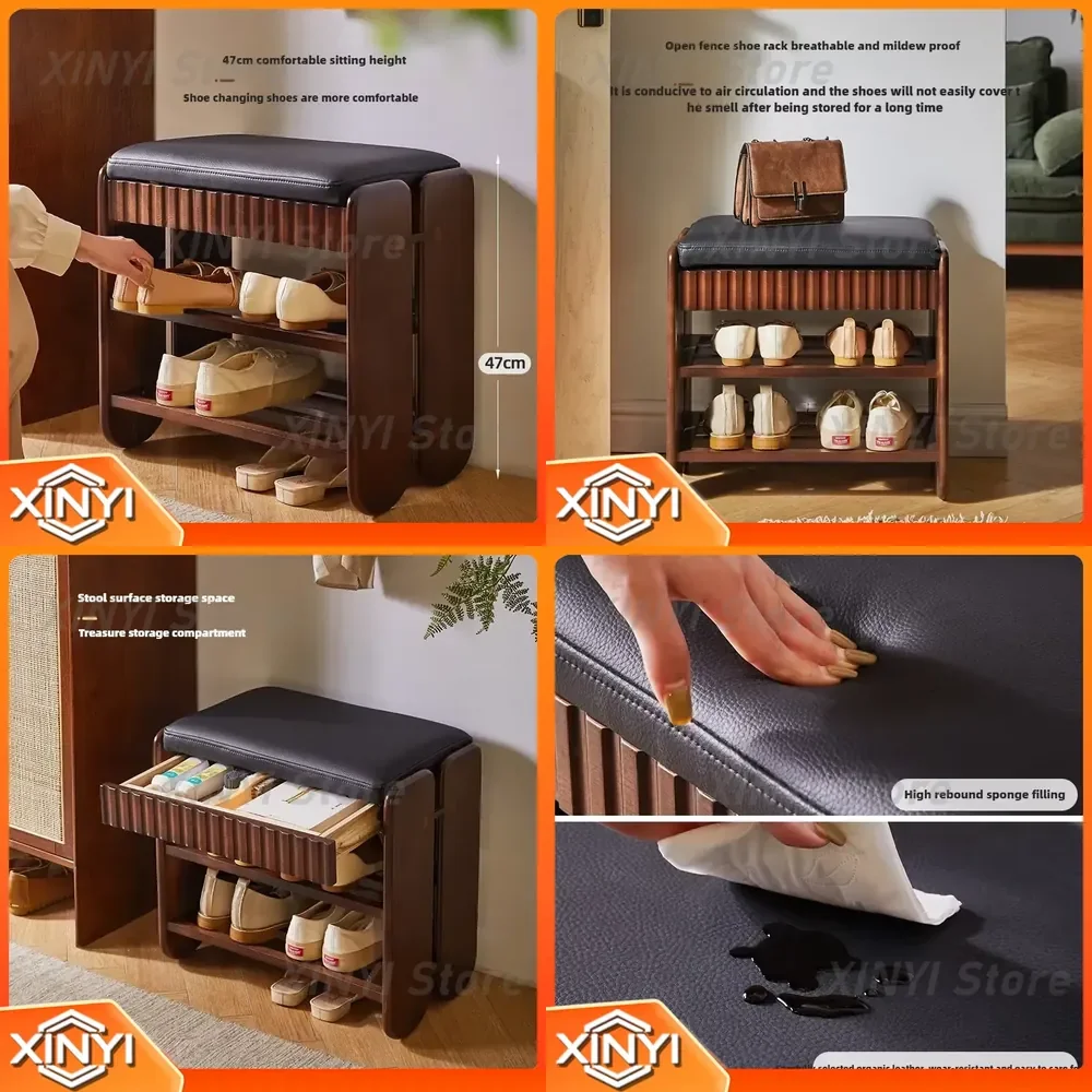 Shoe Organizer for Living Room Porch Entryway Shoe Stool with Drawer Storage Solid Wood Sitting Type Shoe Hanger for Shoes