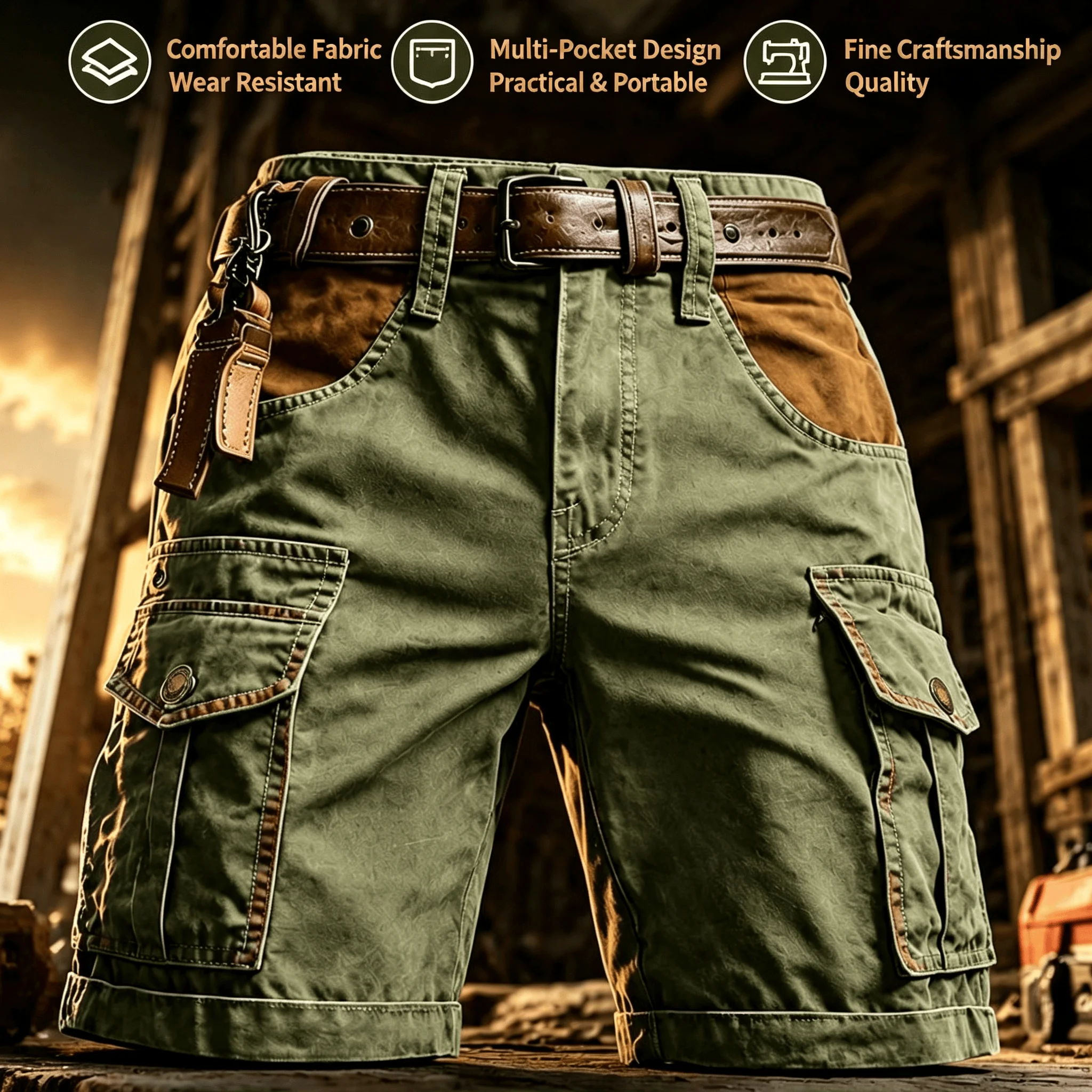 Nouveauté 2026 Shorts cargo pour homme, style sport décontracté, bermuda, grande taille, en coton, coupe droite, pour le golf, la course et la gym