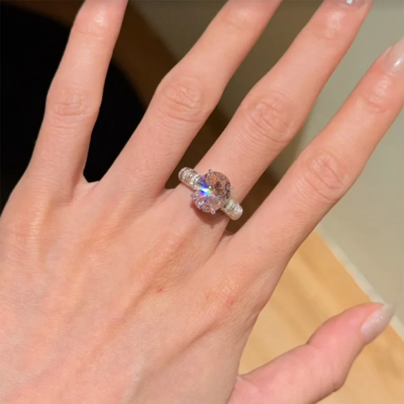 Image of Süßer, frischer, ovaler, hellrosa Edelsteinring für Damen, modisch, wunderschöner, funkelnder Verlobungsring, Hochzeitsschmuck, Geschenke