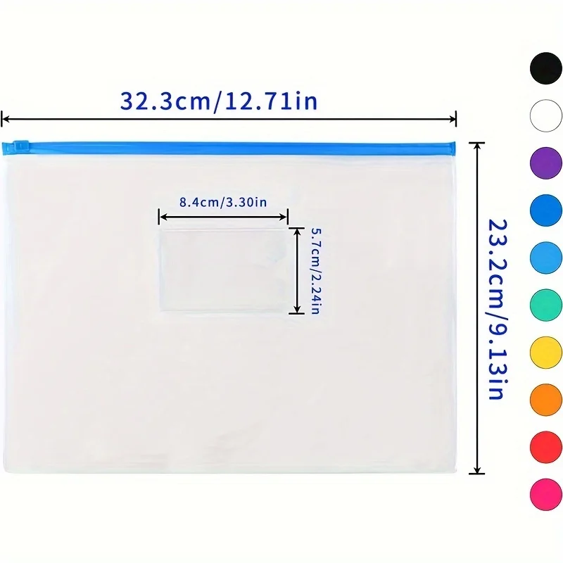 10pcs A4 Transparent Zippered Document Bags - Waterproof PVC Office & Student Organizer for Papers and Receipts