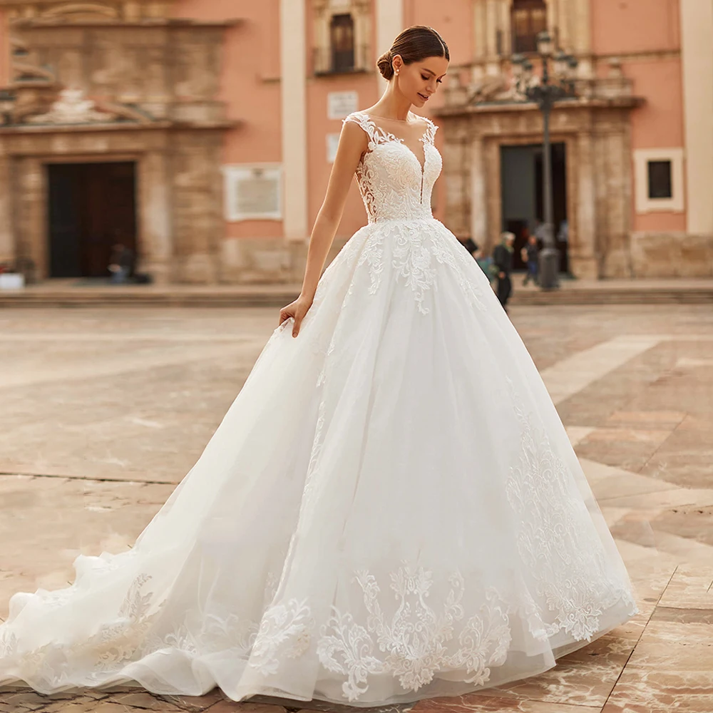 Abiti da sposa classici brillanti senza schienale a-line banchetto di fidanzamento stampa in pizzo scintillante lavapavimenti Vestidos De Novias 2024