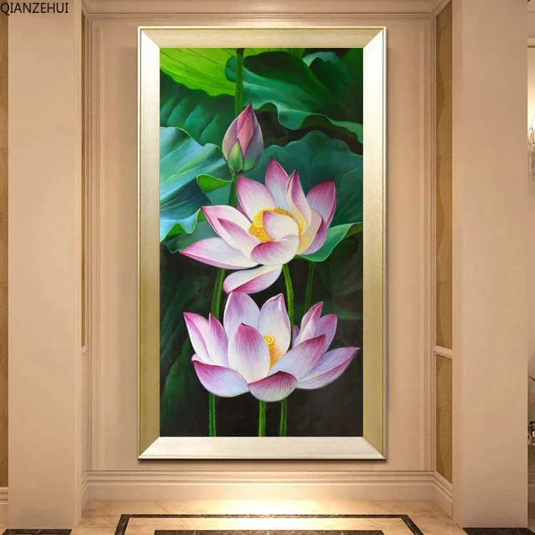 

DIY full Diamond Embroidery,Round Diamond Entrance lotus scenery Living room decoration rhinestone beads Diamond painting