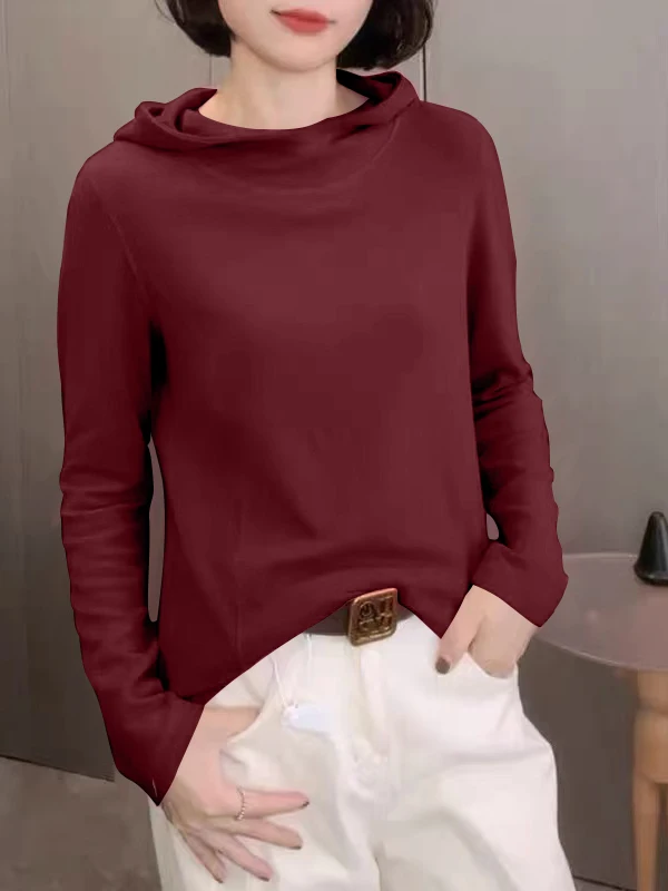 Faionable longo sve hoodie feminino solto ajuste confortável sli outono 2025 nova chegada coreano sle cor camiseta