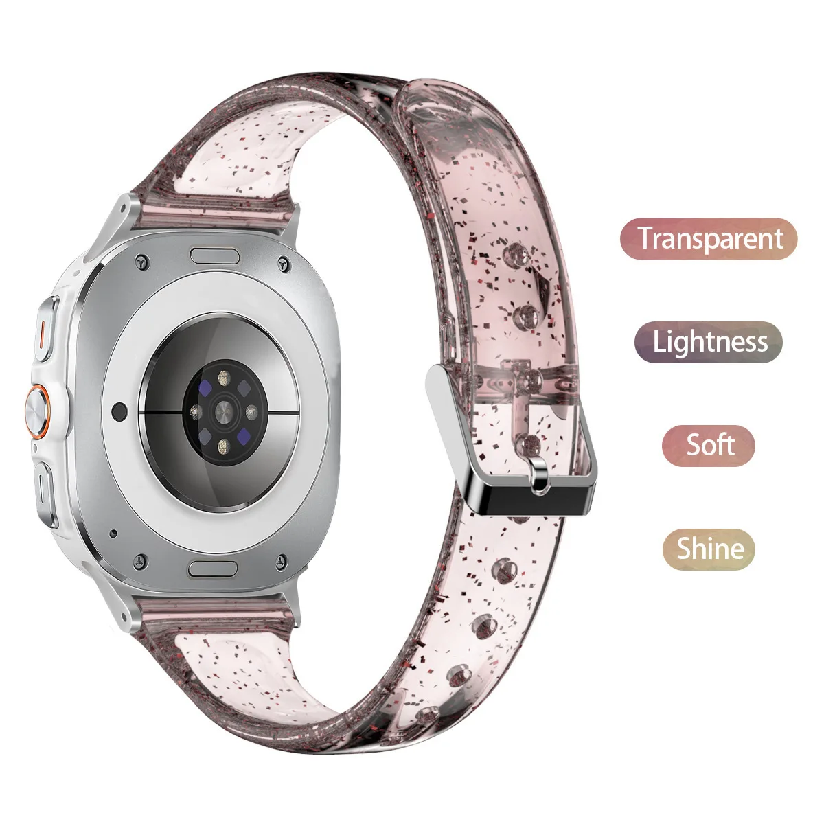 بدلة حزام ساعة من السيليكون الشفاف اللامع لساعة سامسونج 8 Series Glitter TPU Silicone Ultra (47mm) حزام نسائي