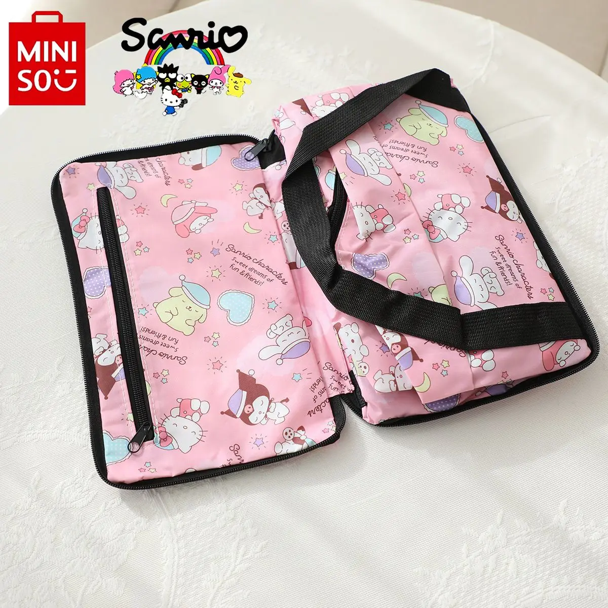 Miniso Sanrio New Handheld Travel Bag Fashionable and High Quality Foldable Luggage Bag Cartoon Large Capacity Home Storage Bag