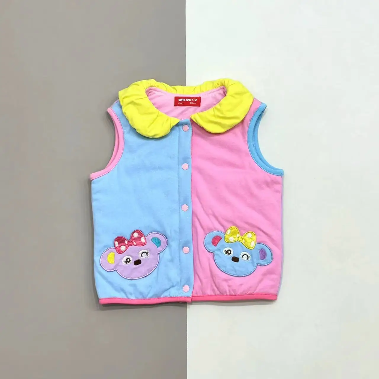 Girls' Clothes 2024 Autumn and Winter Trendy Brand Color-blocked Bud Collar and Thin Fleece Cotton Children's Vest