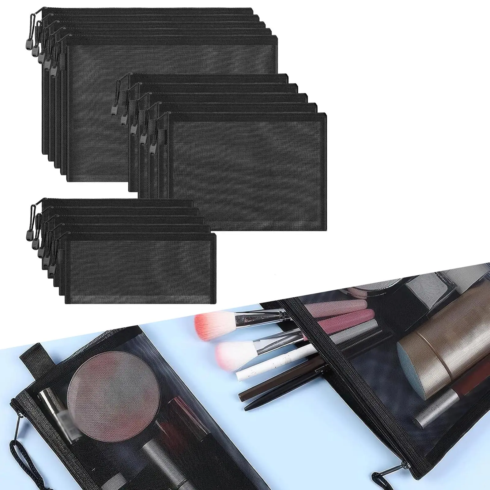15Pcs Mesh Zipper Pouch Bags Zipper Bags for School Supplies Home Travel