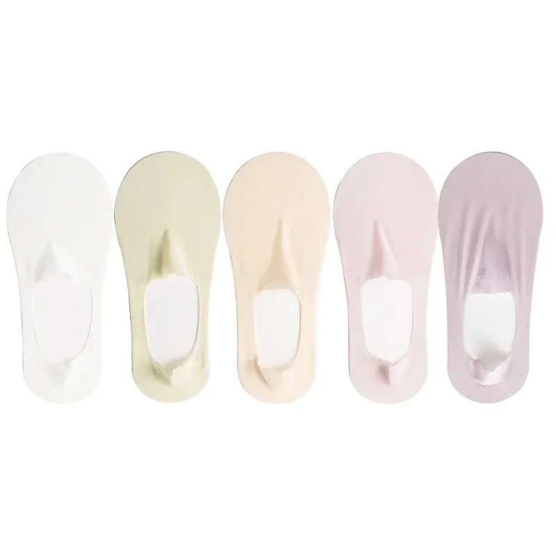 5 paia/lotto calzini da donna estivi ultra-sottili invisibili taglio basso in silicone antiscivolo rete No Show calzini da barca solidi in seta di ghiaccio