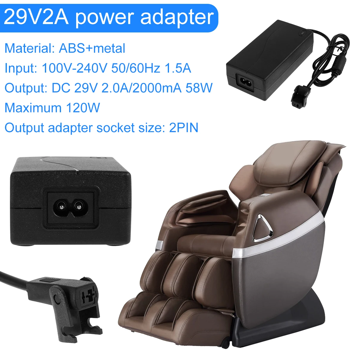 Universal 29V 2A DC Power Adapter Electric Recliner Sofa Chair Adapter Transformer Power Supply with Overload Protection