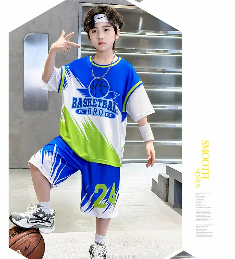 Schüler-Sportbekleidungsset für den Sommer Kinder-Sporttrikot Jungen-Team-Basketballanzüge Kinderkleidungsset Uniform 2-teiliger Trainingsanzug – Detail 2